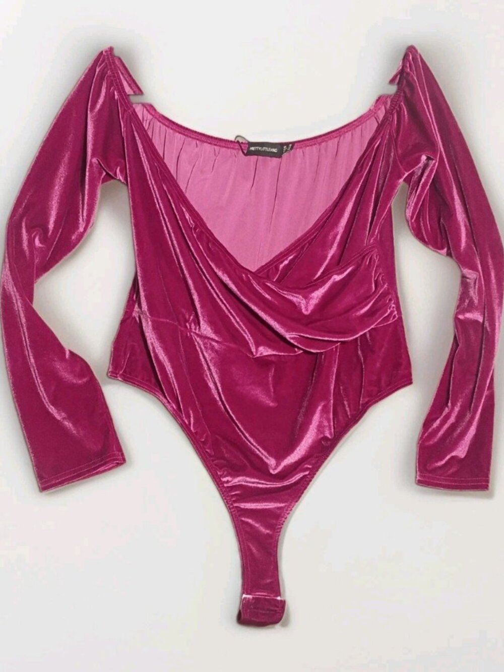PRETTYLITTLETHING Plus Fushia Velvet Bardot Wrap Top/Bodysuit Sz US 14 Romantic